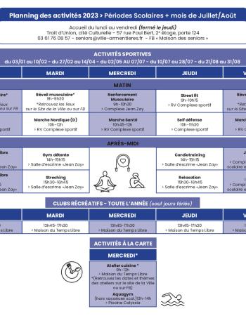 Le planning des activités seniors