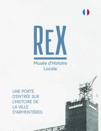 Une de la plaquette du musée d'histoire locale le ReX représentant le beffroi lors de sa reconstruction d'après guerre
